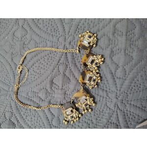Tortoiseshell Statement Bib Necklace Gold Tone Crystal‎ Embellished Boho Jewelry